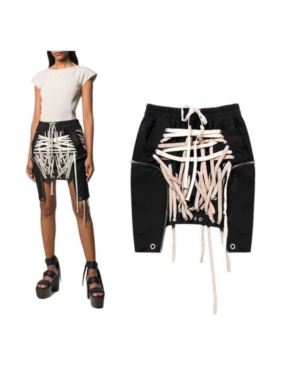 TWO TWIN STYLE LACED TIED ROPE DESIGN MINI SKIRT Drawstrings Goth Grunge Sz XL